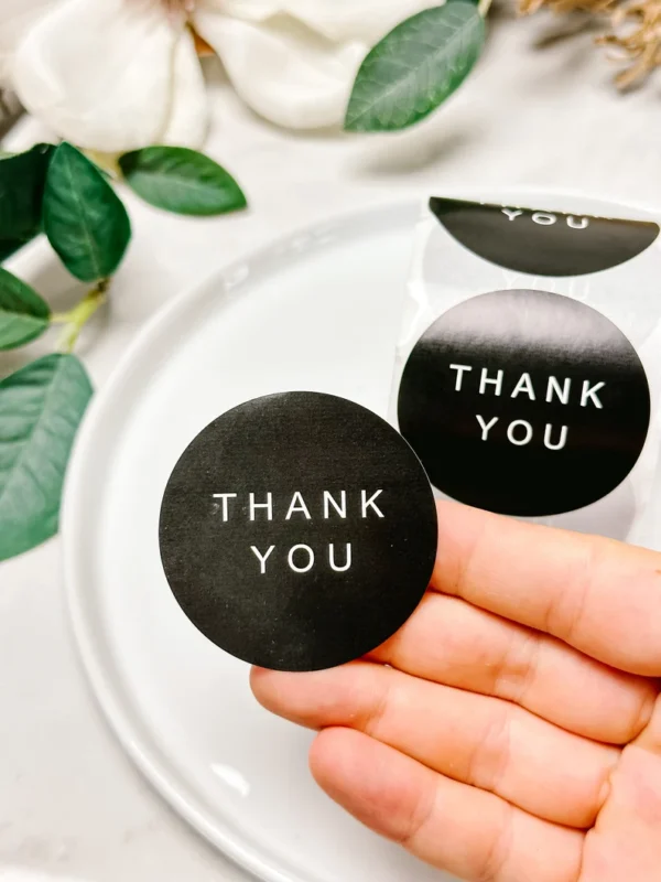 Black Colour Round / Circle Thank you sticker's
