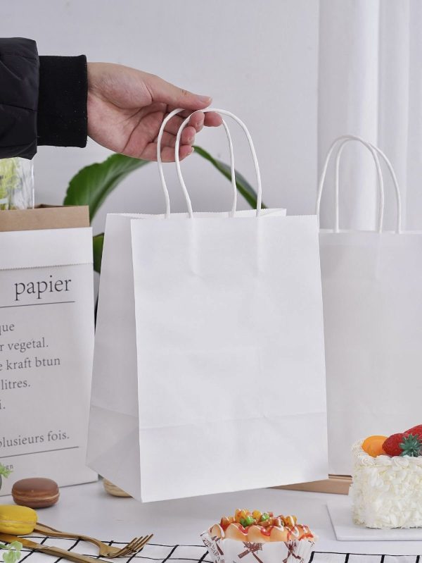 White Paper Bag with Handle - Pack of 100 (10×14″ inches)